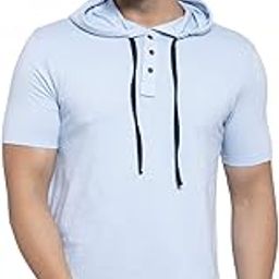 Men Half Sleeves Cotton Blend Hoodie(Sky)-image-77