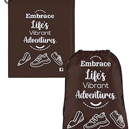 Urbane Home Pack of 3 Shoe Bag For Travel | Drawstring Footwear Pouches & Toiletries Packing Bags/Covers For Travelling | Printed - Brown-image-13