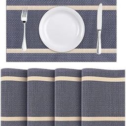 YNHYA GLASSWERE Placemats Table Place Mats for Kitchen Dining Heat Resistant Anti Skid Stain Washable PVC Table Mats Easy to Cleaning Woven Vinyl Dinner Mats Black 6 Pack (Navy Blue, Pack of 4)-image-14
