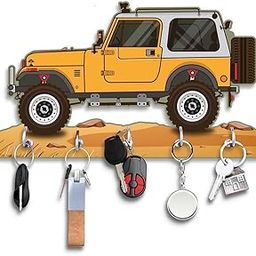 HD UV Printed Mahindra Thar Car Shape Designer Wooden Key Holder Home and Office Decor (11 X 6 Inch, Wood, Yellow)-image-38