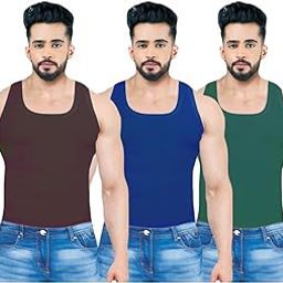 Men's Combed Cotton Round Neck Sleeveless Multi Colour (Asorted) Vest with Extended Length for Easy Tuck (Pack of 3)-image-85