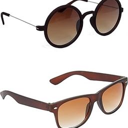 Unisex Round Sunglasses Silver & Brown Frame, Brown Lens (Medium) - Pack of 2-3
