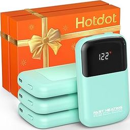 Hotdot AI Hand Warmers Rechargeable with Gift Box, 4 Pack Portable Electric Hand Warmer with LED Display Battery and Temperature, Fast Heating, for Men, Women, Hunting Camping Cyan-image-43