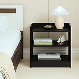 Modern Bedside Table with 3 Shelves,Bed Side Table Wooden Organizer Stand/Home Decor Table/Coffee Table/End Table/Side Table for Bedroom/End Table for Living Room 40.6 x 25.4 x 50.8 cm, Dark Brown-0