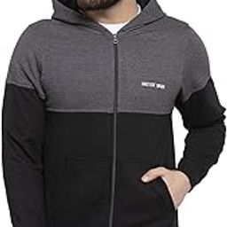 Men's Full Sleeves Dual Colour Zipper Fleece Hoodie(Black::Dark Grey Melange)-image-52