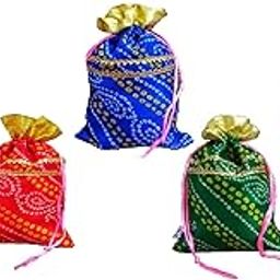 Jaipuri Bandhej Potli Bags For Return Gifts, Bandhani work Batwa for Gifting purpose. Wedding gift potli/Jewellery Pouch, Shagun Potli Set, Ideal handbag potli for diwali Gift Packing.-image-11