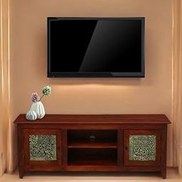 Wooden TV Stand Entertainment Unit, 145 cm Wide, Traditional Design with Decorative Door Panels, Brown-image-74