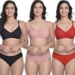 Lingerie Set Full with Coverage Non-Padded Bra and Hipster Panty (Pack of 3, Multicolor)-5