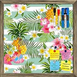 ArtzFolio Pineapples & Tropical Flowers | Framed Magnetic Dry Erase White Board | Includes Magnet Buttons & Markers | Antique Golden Frame | 12 x 12 inch (30 x 30 cms)-14