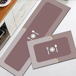 Gavi Enterprise Set of 2 Pices Non-Slip Kitchen Mats for Floor Waterproof Heat Resistant Combo Set Soft Anti-Fatigue Mat Table Runner Modern Cutlery Design (Pink Set of 2)-image-20