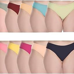 Women's Cotton Blend Hipsters Regular Solid Panty Pack 10/See Main Image to Check Which Design Set & Colour You Will Get-image-0