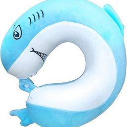 DEEPASHRI™ Kids & Teens Cute Plush Shark Neck Pillow - Memory Foam U-Shape Travel Headrest for Restful Travel in Car, Airplane - Soft & Supportive Neck Cushion, Shark Blue-picture-33