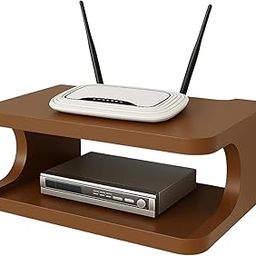 RIOZAIN Engineered Wood Set Top Box Stand for Wall | TV Unit Shelf for WiFi Router DTH Remote | Space Saving Floating Wall Shelf for Living Room & Bedroom Black 25x20x9 cm (Brown)-image-78
