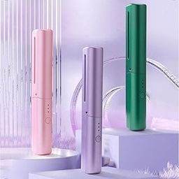 Ecanvas 3-in-1 Cordless Hair Straightener Brush, Mini Rechargeable Hair Styler, Adjustable Temperature, Travel-Friendly, Multicolor-image-4