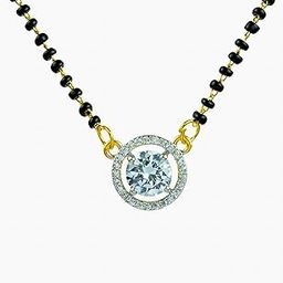 Crystal Mangalsutra Necklace with Gold-Plated Chain, Black Beads and Round Solitaire Pendant-picture-52