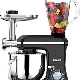 AGARO Regency Stand Mixer With Meat Grinder,1400W with 6L SS Bowl, 1.5L Blending Jar, 6 Speed With Pulse Function, 100% Copper Motor, Whipping, Kneading, Blending, Black-24