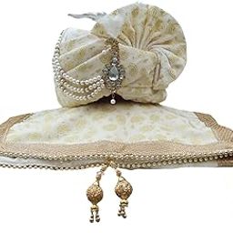Off-White Groom's Safa & Stole Set – Traditional Dulha Pagdi with Matching Dupatta (Pagdi Size: 22 to 22.5 Inches)-image-54