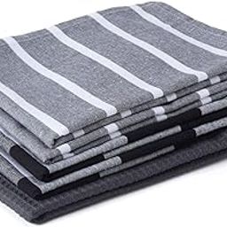 Encasa XO Kitchen Dish Towels Set | Grey | Waffle Weave and Flat Hand Tea Towel | 70x45 cm | Quick Drying Reusable Cotton Washcloths | Multipurpose Lightweight Dishcloths Set of 5-image-11
