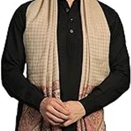 Mens Extra Fine Wool Stole, Aztec Palla Design, Beige-image-61