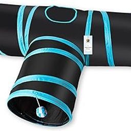 Foodie Puppies Interactive Lightweight Foldable T-Shape Tube Hiding Tunnel with Hanging Ball - Perfect for Small Cats, Kittens, Rabbits and Guinea Pigs (Blue Black)-12