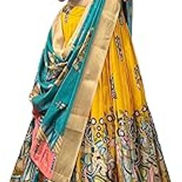 Women's Dola Silk With Kalamkari Print Lehnega Choli Set-image-6