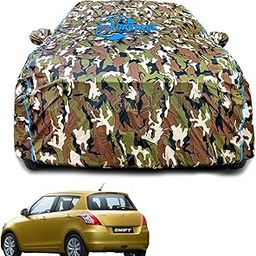 GARREGE® Waterproof Car Body Cover Compatible for Maruti Swift Old with Mirror Pocket and Antenna Pocket, Triple Stitched (Dynamite Jungle Print with Blue Piping Design)-image-92