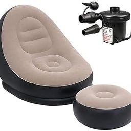ABTER Rubberwood Inflatable Leisure Sofa Chair and Footstool, Outdoor Folding Lounger, 2-in-1 Sofa Bed Bean Bag Chair, Portable Sofa Bed 2 Seater Recliner with Air Pump, Multicolor-24