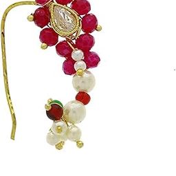 Anuradha Art Red | Green | Blue | White | Gold Colour Maharashtrian Nath (Pink)-image-16