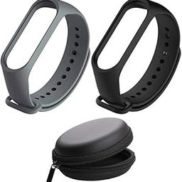 Dark Grey and Black Combo for Mi band 3 & 4 Strap with Storage Case Pouch Original Soft Silicone Adjustable Replacement Wristband Straps Bands Belt for Xiaomi M3 M4 Fitness Band Pack of 2-8
