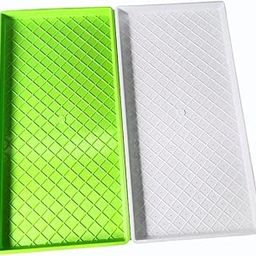 Micro Green Large Tray Set, 60 x 30 x 5 cm, Diamond Grid Pattern, White and Green, Pack of 2-image-1