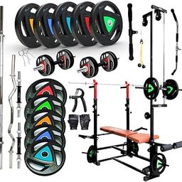Novian Home Gym Combo | 20-in-1 Bench, 5ft Straight Rod, 3ft Curl Rod, Dumbbell Rods, Hand Gripper, Gym Gloves & Weight Plates ? Complete Workout Set for Home Fitness (50 kg Weight)-image-62