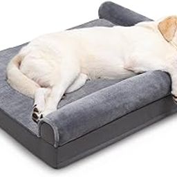 KSIIA Orthopedic Dog Bed - Waterproof for Large Dogs, Flannel Bolster Couch With Egg Crate Foam, Removable Washable Cover & Nonskid Bottom, 48 x 35 Inch, Gray-image-12