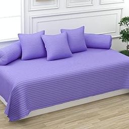 Himanshu Enterprises - Microfiber Solid & Striped 8 Pieces Diwan Set with Single bedsheet, 5 Cushions Covers and 2 Bolster Covers-DIWAN_Set-Lilac_Purple-image-55