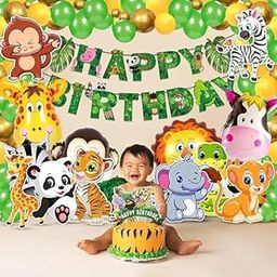 The Banner Company 60 Pcs Birthday Decoration Set – Balloons for Kids’ Birthday Party | Rose Gold, Purple, Pink Balloons | Latex, Foil & Cardstock Materials (Jungle Safari Animal Theme)-16
