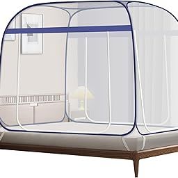 Yindella Foldable Mosquito Net with 3 Door Zippers for Queen & King Bed Widen Top Five High Elastic Corrosion Resistant Steel Wires & Polyester 30GSM Durable Mosquitos Nets (Queen-200cm(L)*150cm(W))-25