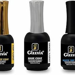 Gleevia No Wipe Shiny & Matte Top Coat and Base Coat Combo of 3Pcs - Shine Finish Long Lasting, Soak-Off UV/LED Nail Lamp Cured Gel 15ml/each Nail Art Design Manicure Gifts for Women-2