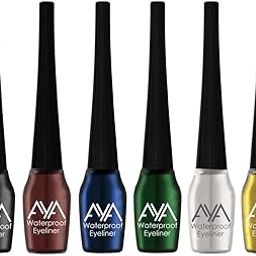 AYA Waterproof Long Lasting Smudge Transfer Proof Liquid Eye Makeup Eyeliner, Set of 6 (Black, Blue, Brown, Green, Silver, Golden), 30 ml-10
