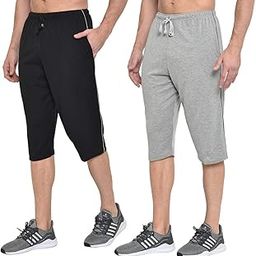 Men's Regular Fit Cotton Three Quarter Capri, Printed Running Shorts, Casual Lounge Sleep Shorts Pack of 2-14