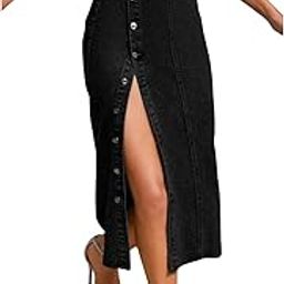 Midi Denim Pencil Front Button Side Slit Skirt for Women's & Girl's-16
