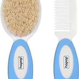 Hopop Hair Brush & Comb Set for New Born Baby | Suitable from 0+ Months | Baby Combo Pack of Natural Bristle Brush & Rounded Teeth Comb for Gentle Hair Grooming | Easy Grip Handles | Blue-image-53