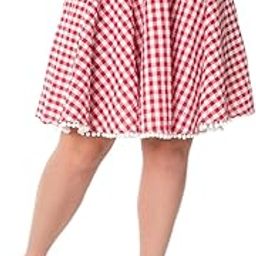 Checkered Cotton Skirt, Lace Hem, Red 116-49