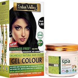 INDUS VALLEY Organically Natural Damage Free Gel Colour Black Herbal Hair Colour with Deep Nourishing Hair Eaze Spa 175ml For Hair Care (220g + 175ml)-33