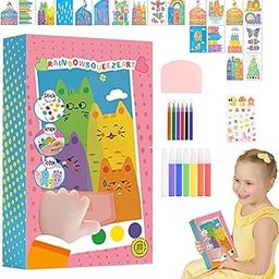 VPGS 20 Pcs DIY Rainbow Scratch Art Kit Party DIY, Squeegee Art Kids Paint Kit, Rainbow Dot Painting Art, Children Painting Crafts Creativity Set (1set)-image-7