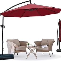 THESHELTERS 10ft Side Pole Round Outdoor Garden Umbrella with Movable 60Kg Heavy Water Base Stand for Patio, Terrace, Cafe and Poolside | Waterproof Big Size Outdoor Umbrella-image-88