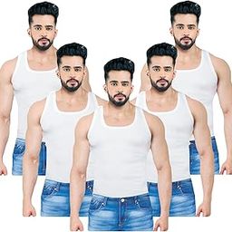 Men Vest, Round Neck Sleeveless Vest, 100% Cotton, Regular Fit,White,Pack of 5-image-53