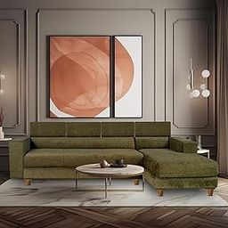 Seventh Heaven Berlin 6 Seater Right Corner | Luxury Comfort & Extra Spacious | Sofa Set | Wooden Set for Living Room | Couch for Living Room & Office (Green - Chenile Molfino)-image-21