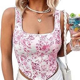 Krishna Creation Women's Baby Pink Floral Corset Tank Top, Printed, Sleeveless Crop Top.-image-95