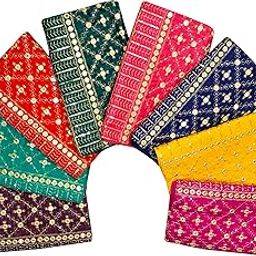 Pack of 8 Piece Blouse Material Mirror Work for Women 1 Meter Each Wedding Navratri Durga Puja Oti Bharan, Ugadi, Unstitched Embroidery Raw Silk Blouse Material Piece for Gift, Multicolor-image-48