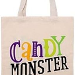 Candy Monster Halloween Trick or Treat Canvas Tote Bag, Natural Cotton, Beige (Set e)-image-34