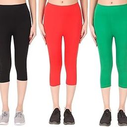 Women Cotton Stretchable Capri | Slim/Regular Fit | Breathable Yoga, Gym & Lounge Wear | Mid-Waist Stretchable 3/4 Length Leggings with Wide Waistband – Pack of 3-image-89